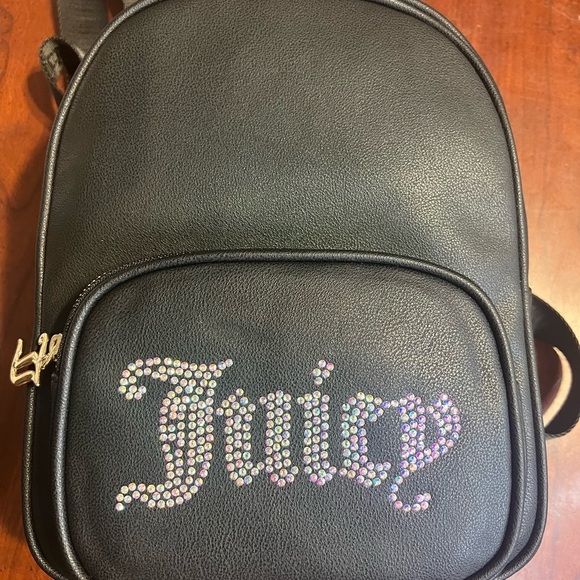 JUICY COUTURE Obsession Backpack Black Licorice Bling Logo Rhinestones Bag Y2K - Picture 3 of 14